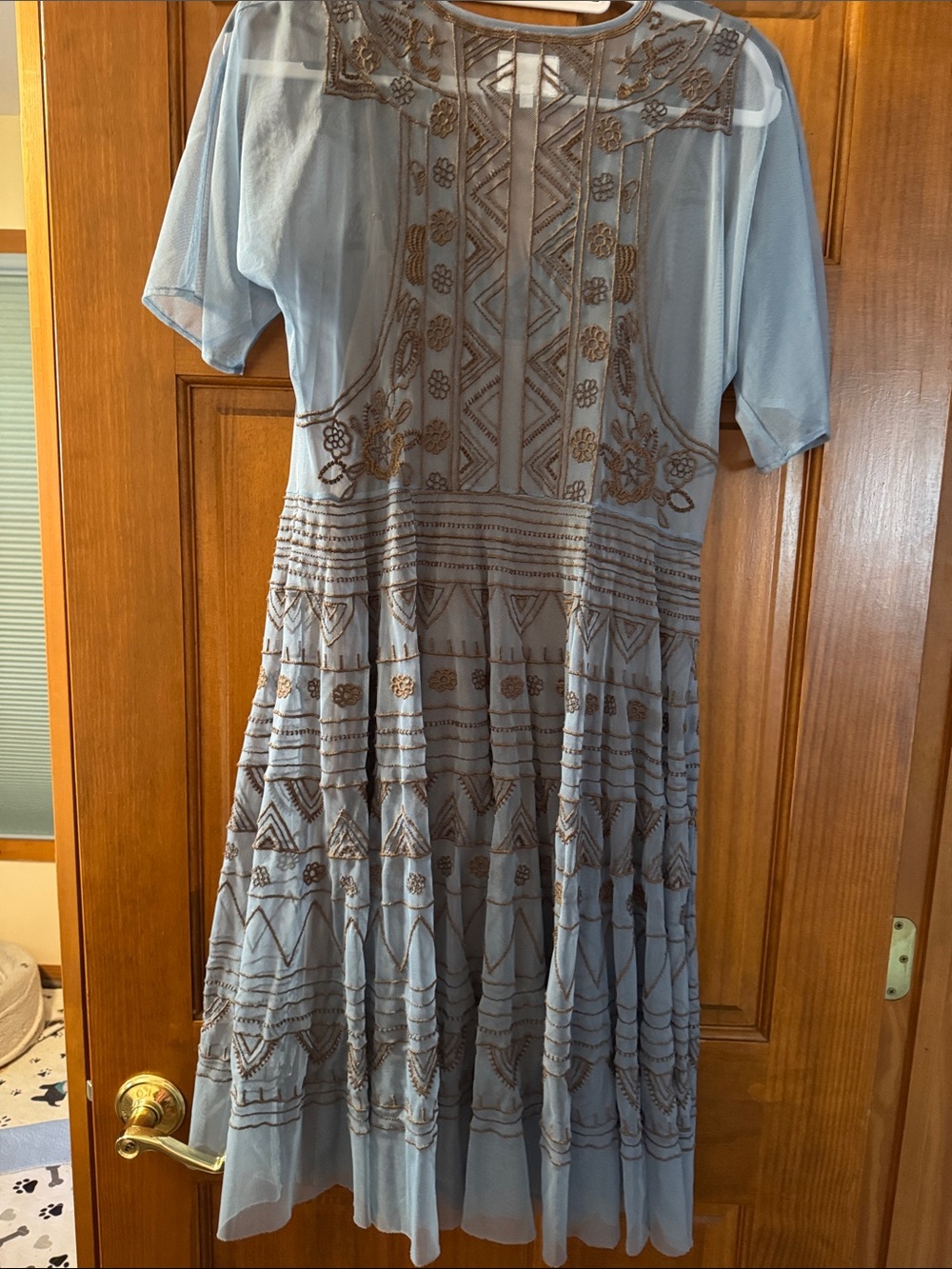 Johnny Was Powder Blue Embroidered Midi Dress with matching slip - Picture 5 of 6